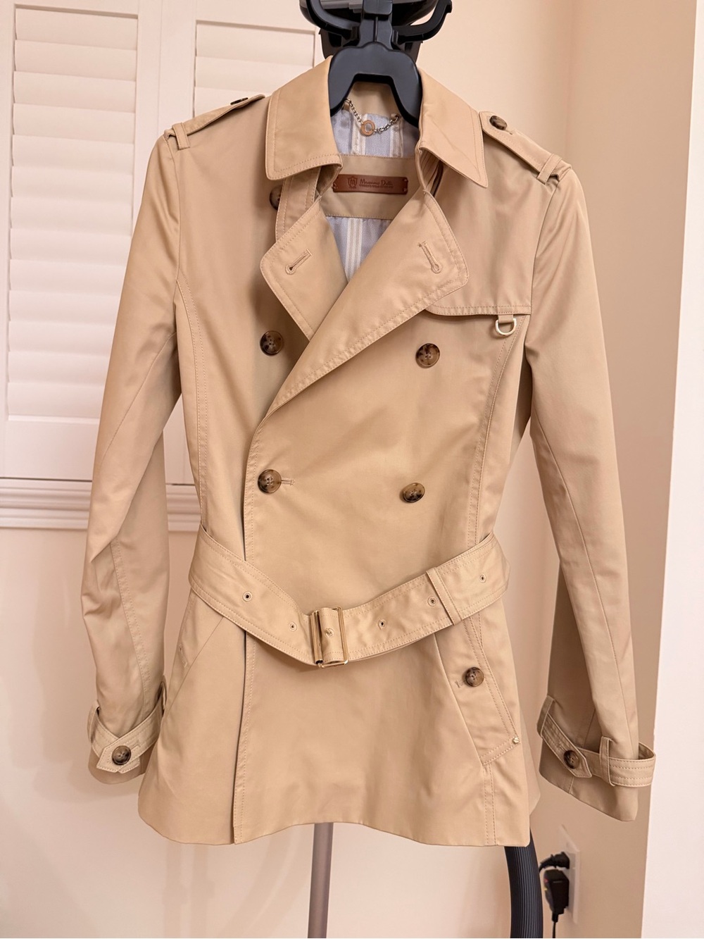 Massimo Dutti Beige Double-Breasted Trench Coat with Belt